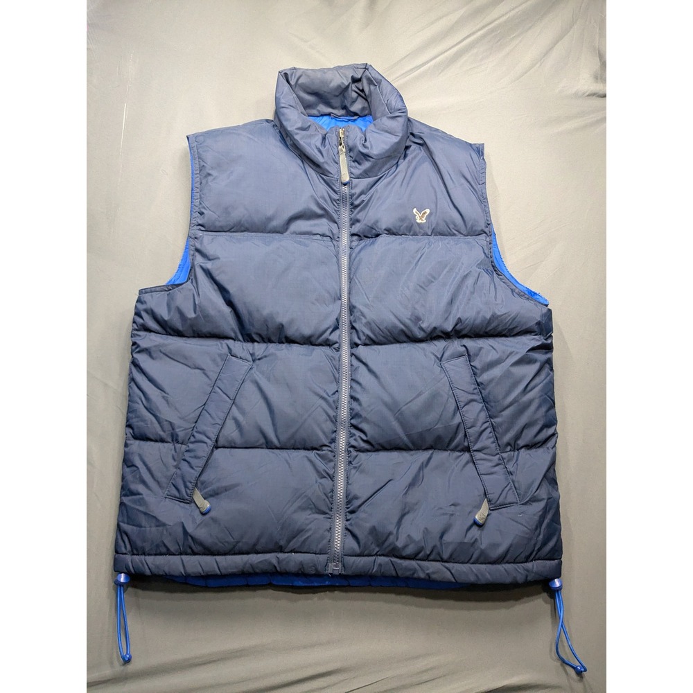 American Eagle Mens Navy Blue Down Puffer Vest Ripstop Full Zip Medium M